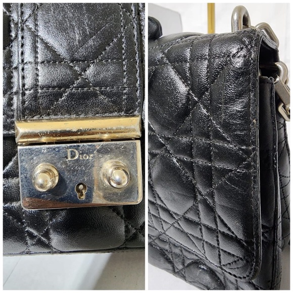 Authentic CHRISTIAN DIOR Lambskin Cannage Medium Miss Dior Flap Shoulder Bag Bla - Picture 12 of 16